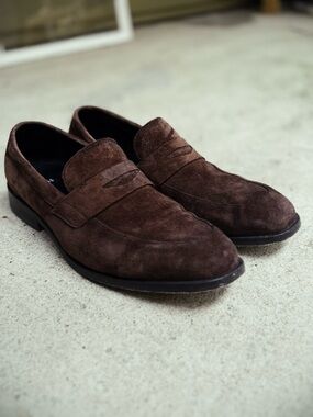 Men's Brown Suede Penny Loafers Slip-On